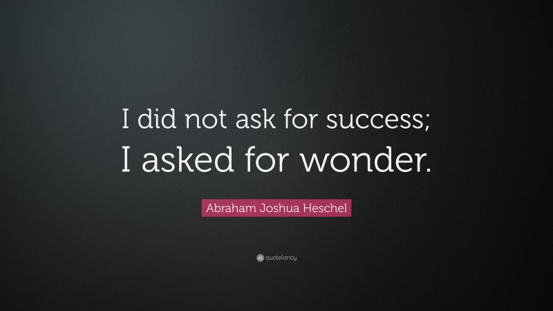 Abraham Joshua Heschel Quote: “I did not ask for success; I asked for wonder.”