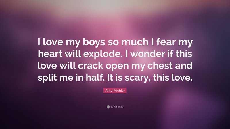 Amy Poehler Quote: “I love my boys so much I fear my heart will explode. I wonder if this love will crack open my chest and split me in half. It is scary, this love.”