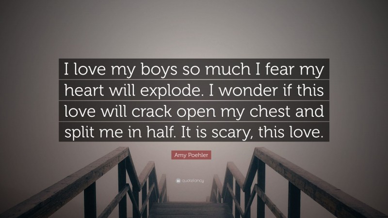 Amy Poehler Quote: “I love my boys so much I fear my heart will explode. I wonder if this love will crack open my chest and split me in half. It is scary, this love.”