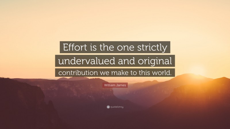 William James Quote: “Effort is the one strictly undervalued and original contribution we make to this world.”