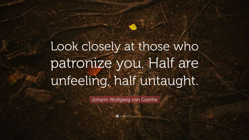 Johann Wolfgang von Goethe Quote: “Look closely at those who patronize you. Half are unfeeling, half untaught.”