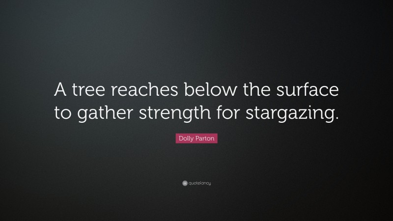 Dolly Parton Quote: “A tree reaches below the surface to gather strength for stargazing.”