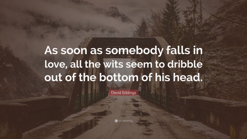 David Eddings Quote: “As soon as somebody falls in love, all the wits seem to dribble out of the bottom of his head.”