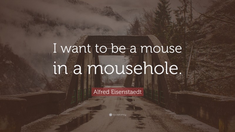 Alfred Eisenstaedt Quote: “I want to be a mouse in a mousehole.”