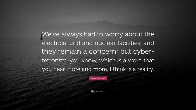 Peter Facinelli Quote: “We’ve always had to worry about the electrical grid and nuclear facilities, and they remain a concern; but cyber-terrorism, you know, which is a word that you hear more and more, I think is a reality.”