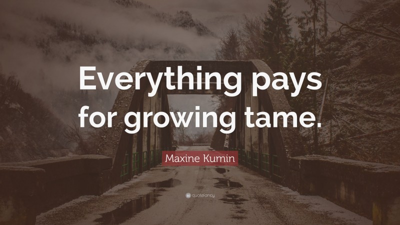 Maxine Kumin Quote: “Everything pays for growing tame.”