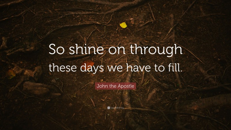 John the Apostle Quote: “So shine on through these days we have to fill.”