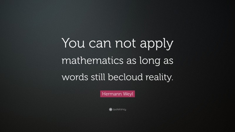 Hermann Weyl Quote: “You can not apply mathematics as long as words still becloud reality.”