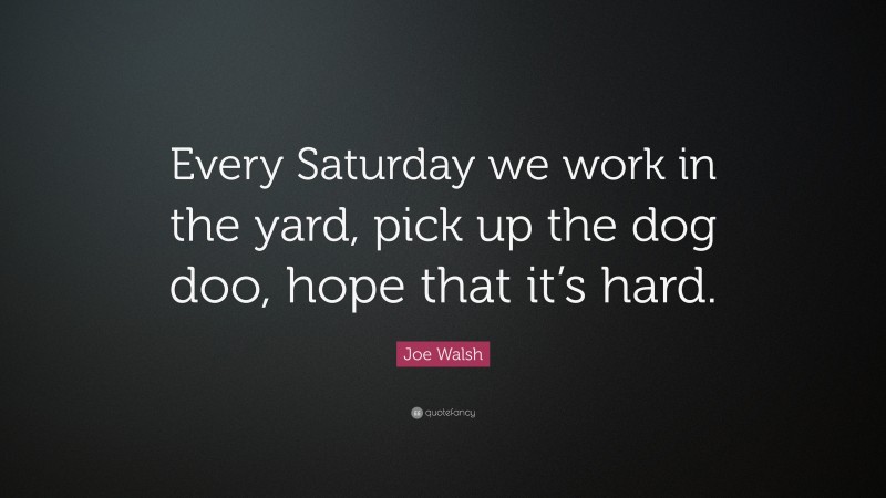 Joe Walsh Quote: “Every Saturday we work in the yard, pick up the dog doo, hope that it’s hard.”