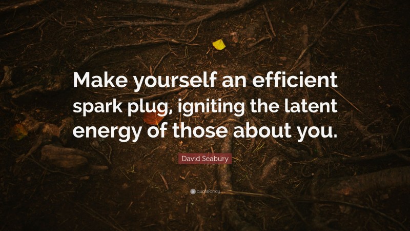 David Seabury Quote: “Make yourself an efficient spark plug, igniting the latent energy of those about you.”
