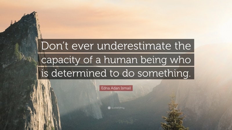Edna Adan Ismail Quote: “Don’t ever underestimate the capacity of a human being who is determined to do something.”