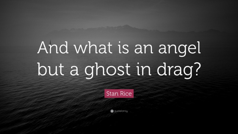 Stan Rice Quote: “And what is an angel but a ghost in drag?”