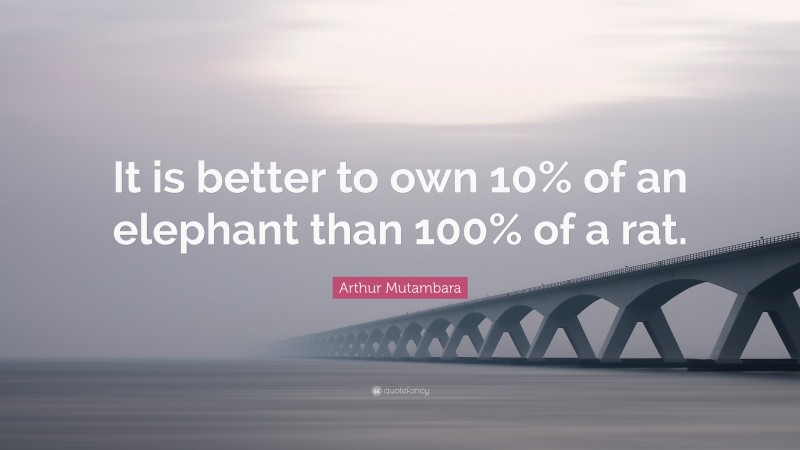Arthur Mutambara Quote: “It is better to own 10% of an elephant than 100% of a rat.”