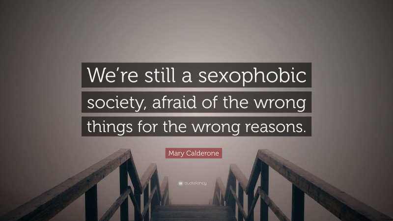 Mary Calderone Quote: “We’re still a sexophobic society, afraid of the wrong things for the wrong reasons.”