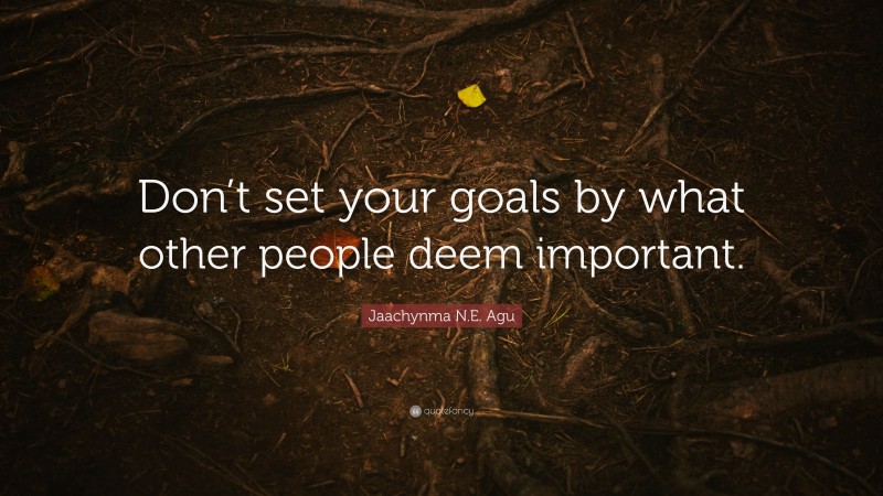 Jaachynma N.E. Agu Quote: “Don’t set your goals by what other people deem important.”