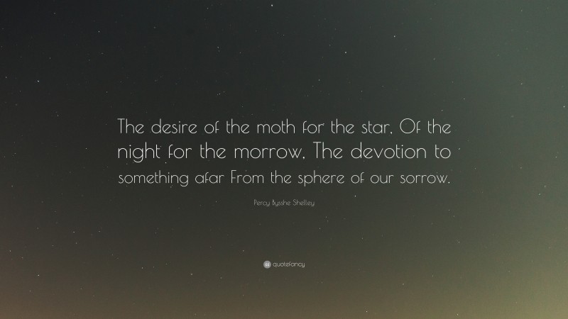 Percy Bysshe Shelley Quote: “The desire of the moth for the star, Of the night for the morrow, The devotion to something afar From the sphere of our sorrow.”