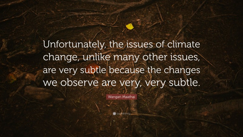 Wangari Maathai Quote: “Unfortunately, the issues of climate change, unlike many other issues, are very subtle because the changes we observe are very, very subtle.”