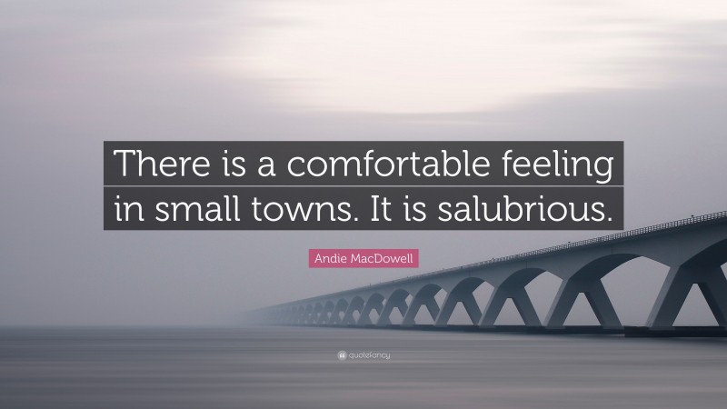 Andie MacDowell Quote: “There is a comfortable feeling in small towns. It is salubrious.”