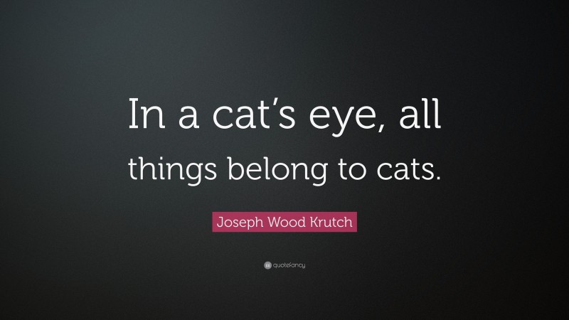 Joseph Wood Krutch Quote: “In a cat’s eye, all things belong to cats.”
