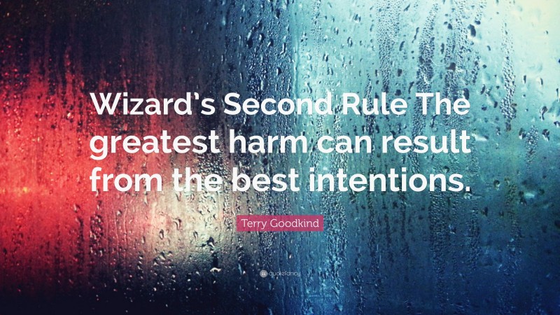 Terry Goodkind Quote: “Wizard’s Second Rule The greatest harm can result from the best intentions.”