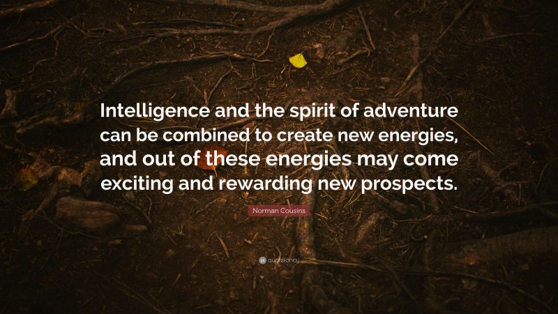 Norman Cousins Quote: “Intelligence and the spirit of adventure can be combined to create new energies, and out of these energies may come exciting and rewarding new prospects.”