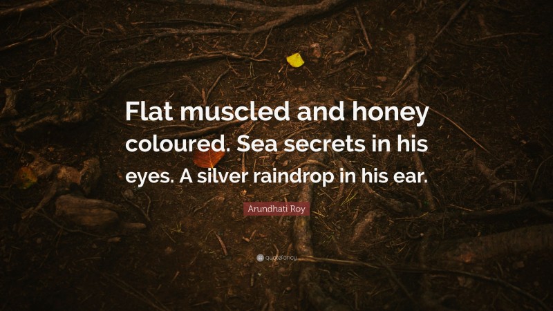 Arundhati Roy Quote: “Flat muscled and honey coloured. Sea secrets in his eyes. A silver raindrop in his ear.”