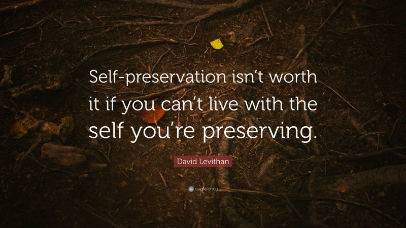 David Levithan Quote: “Self-preservation isn’t worth it if you can’t live with the self you’re preserving.”