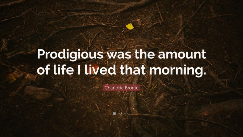 Charlotte Brontë Quote: “Prodigious was the amount of life I lived that morning.”