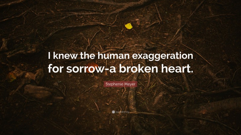 Stephenie Meyer Quote: “I knew the human exaggeration for sorrow-a broken heart.”