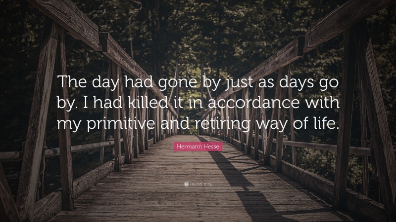 Hermann Hesse Quote: “The day had gone by just as days go by. I had killed it in accordance with my primitive and retiring way of life.”