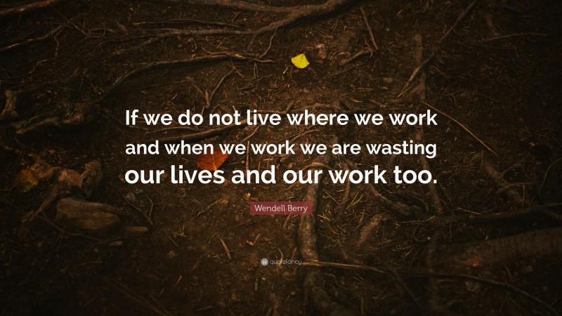 Wendell Berry Quote: “If we do not live where we work and when we work we are wasting our lives and our work too.”