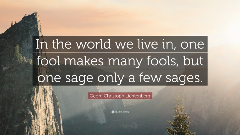 Georg Christoph Lichtenberg Quote: “In the world we live in, one fool makes many fools, but one sage only a few sages.”
