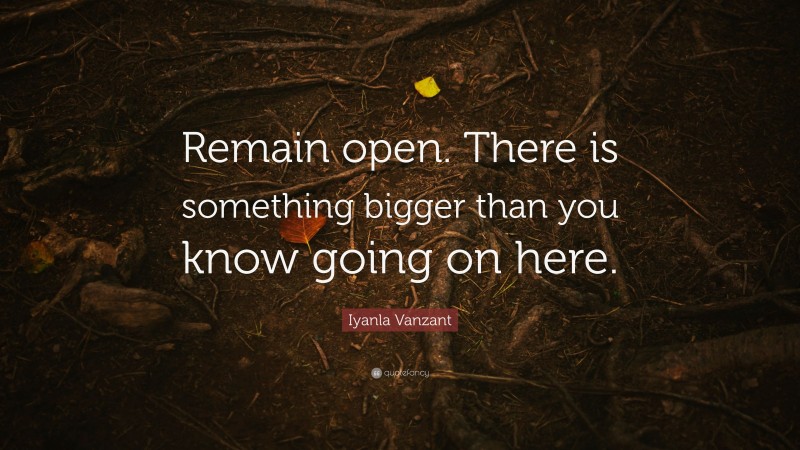 Iyanla Vanzant Quote: “Remain open. There is something bigger than you know going on here.”