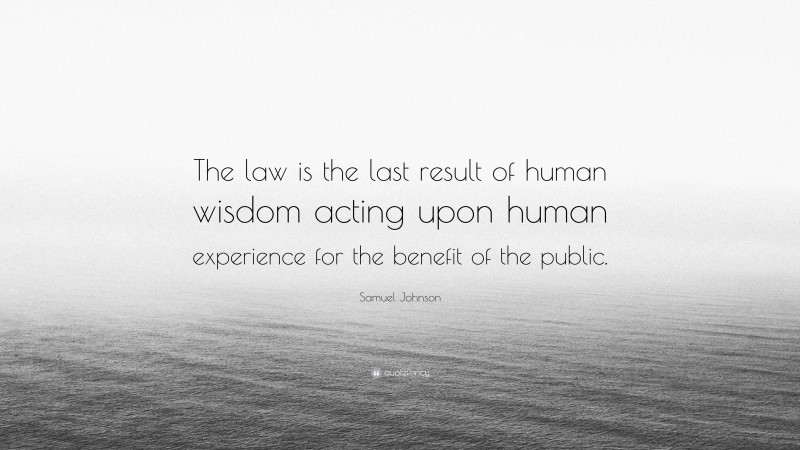 Samuel Johnson Quote: “The law is the last result of human wisdom acting upon human experience for the benefit of the public.”