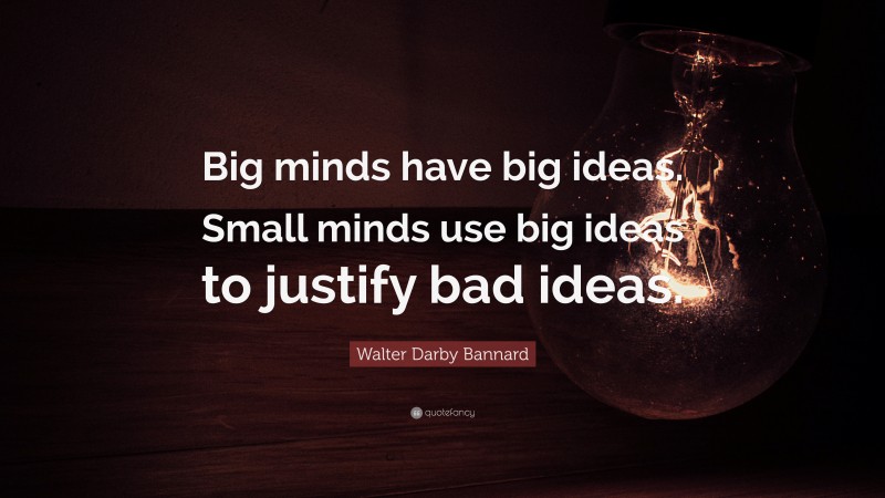 Walter Darby Bannard Quote: “Big minds have big ideas. Small minds use big ideas to justify bad ideas.”