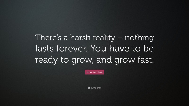 Pras Michel Quote: “There’s a harsh reality – nothing lasts forever. You have to be ready to grow, and grow fast.”