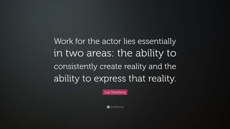 Lee Strasberg Quote: “Work for the actor lies essentially in two areas: the ability to consistently create reality and the ability to express that reality.”