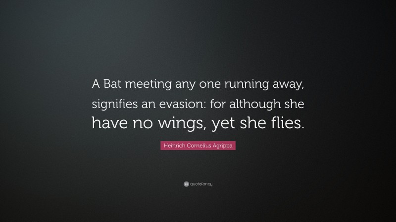 Heinrich Cornelius Agrippa Quote: “A Bat meeting any one running away, signifies an evasion: for although she have no wings, yet she flies.”