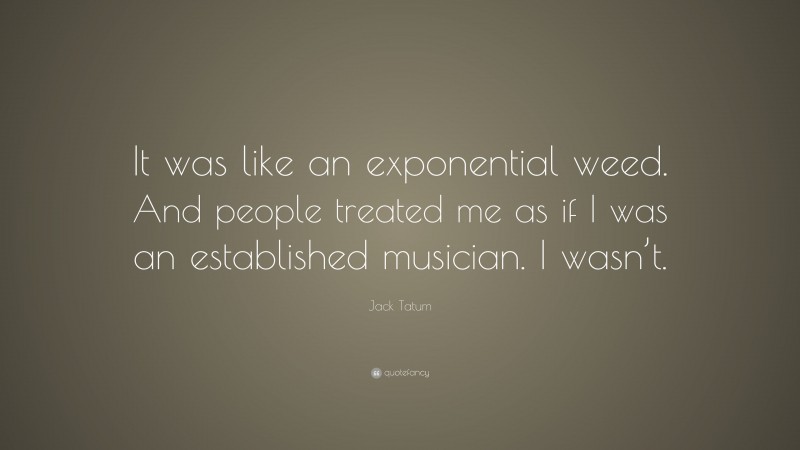 Jack Tatum Quote: “It was like an exponential weed. And people treated me as if I was an established musician. I wasn’t.”