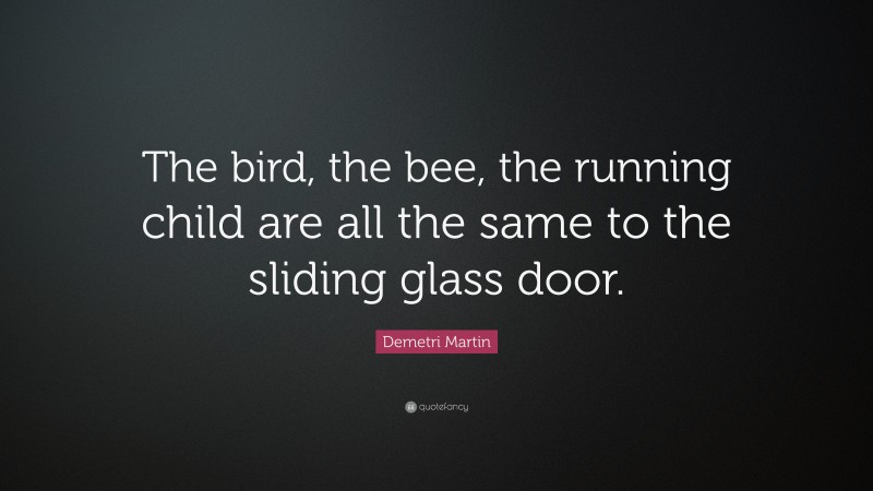 Demetri Martin Quote: “The bird, the bee, the running child are all the same to the sliding glass door.”