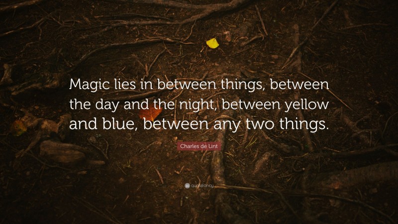 Charles de Lint Quote: “Magic lies in between things, between the day and the night, between yellow and blue, between any two things.”