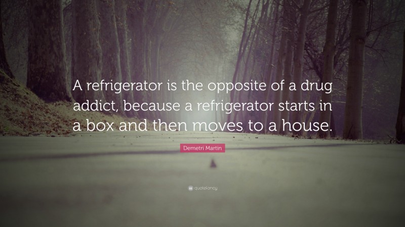 Demetri Martin Quote: “A refrigerator is the opposite of a drug addict, because a refrigerator starts in a box and then moves to a house.”