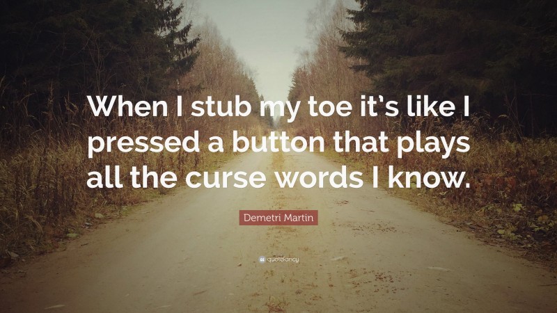 Demetri Martin Quote: “When I stub my toe it’s like I pressed a button that plays all the curse words I know.”