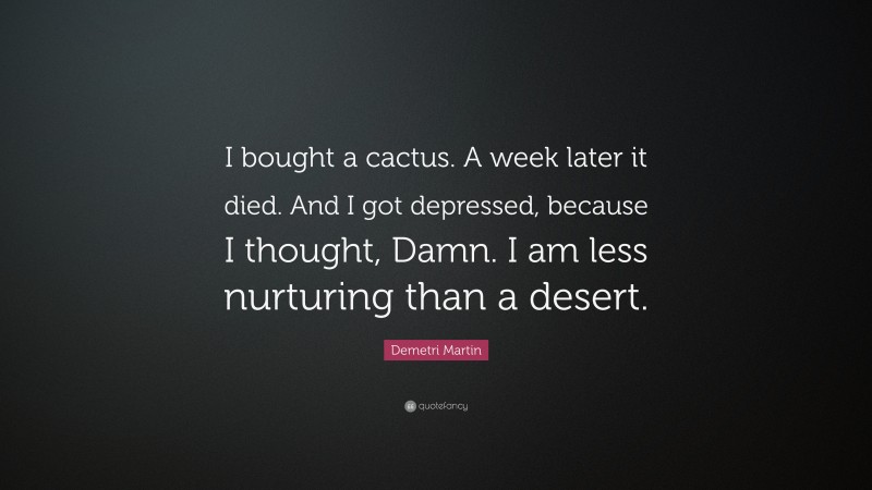 Demetri Martin Quote: “I bought a cactus. A week later it died. And I got depressed, because I thought, Damn. I am less nurturing than a desert.”