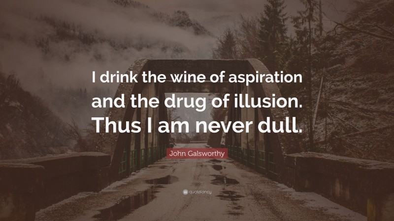 John Galsworthy Quote: “I drink the wine of aspiration and the drug of illusion. Thus I am never dull.”