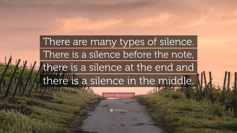 Daniel Barenboim Quote: “There are many types of silence. There is a silence before the note, there is a silence at the end and there is a silence in the middle.”