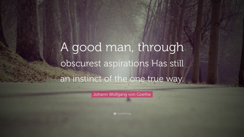 Johann Wolfgang von Goethe Quote: “A good man, through obscurest aspirations Has still an instinct of the one true way.”