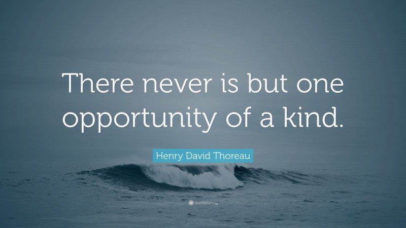 Henry David Thoreau Quote: “There never is but one opportunity of a kind.”