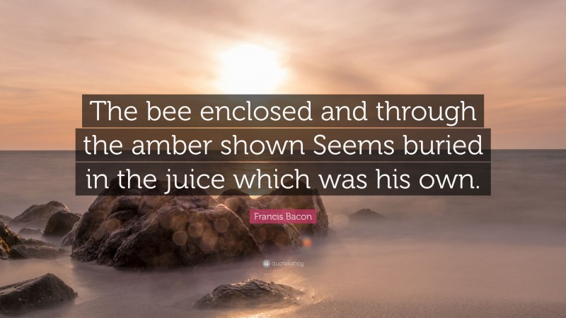 Francis Bacon Quote: “The bee enclosed and through the amber shown Seems buried in the juice which was his own.”