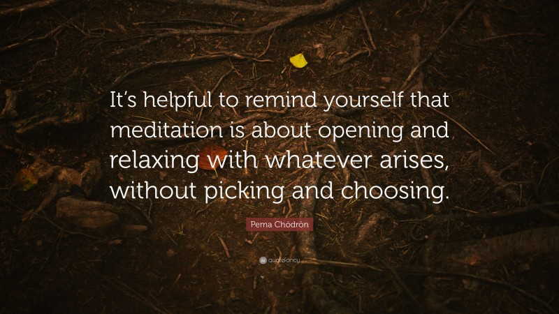 Pema Chödrön Quote: “It’s helpful to remind yourself that meditation is about opening and relaxing with whatever arises, without picking and choosing.”